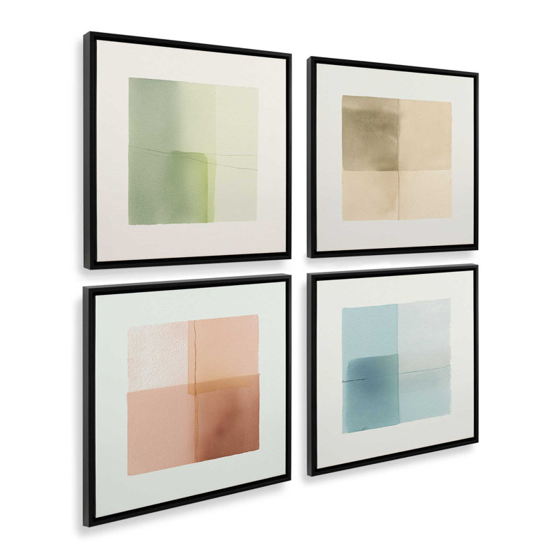 Ensemble de 4 impressions équilibrées, Cadre flottant noir satiné, 16 po x 16 po