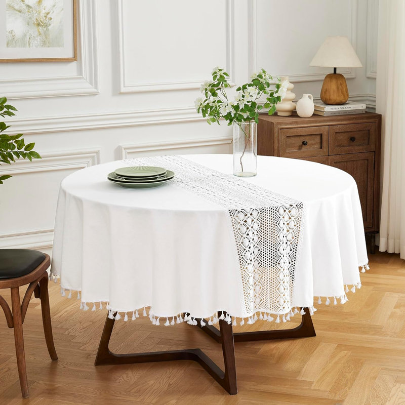 Nappe lourde en coton et en coton, Rond 36 po, Blanc