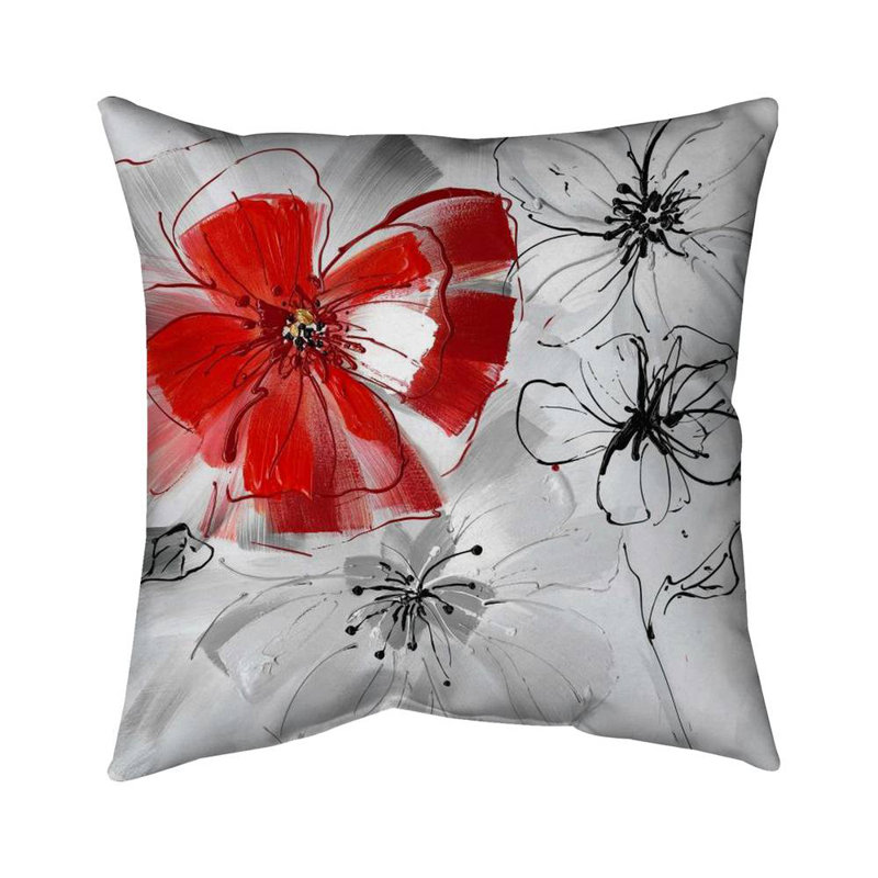 Red & Gray Flowers - Contemporary – Throw Pillow Cover Only, Double-Sided Print, Insert Not Included