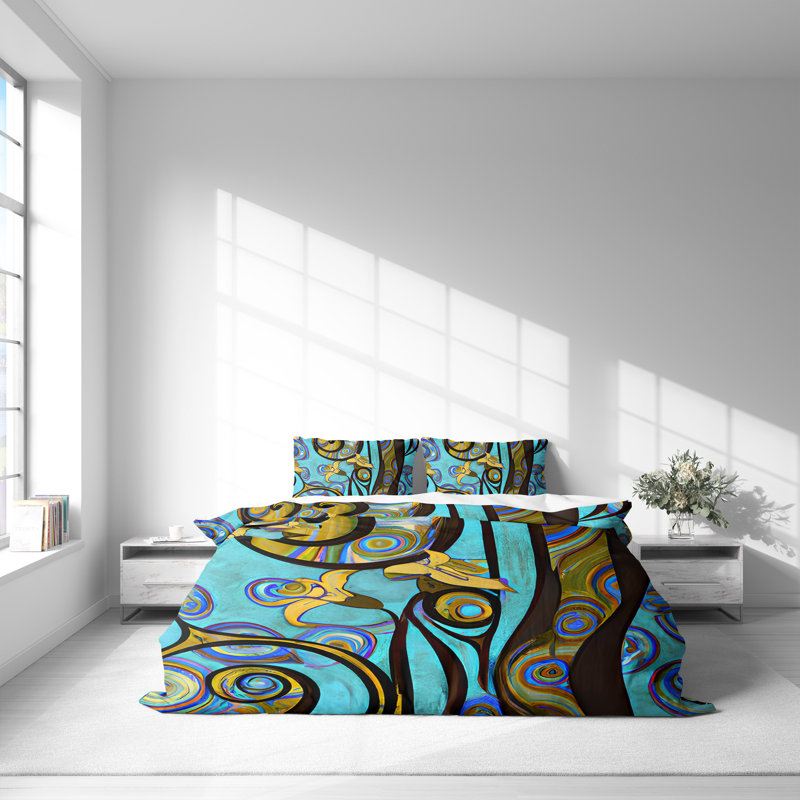 Duvet Cover, King Duvet Cover + 2 King Shams, Blue/Brown/Yellow