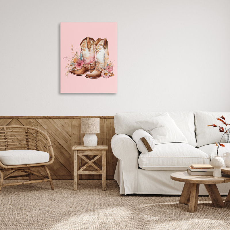 Impression florale de bottes de cow-boy roses sur toile par Birch & Ink, H 40 po x l 30 po x P 1,5 po