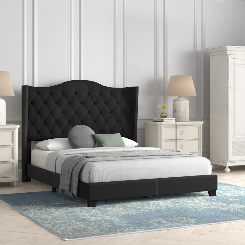 Saltville Upholstered Wingback Bed, Charcoal, Queen