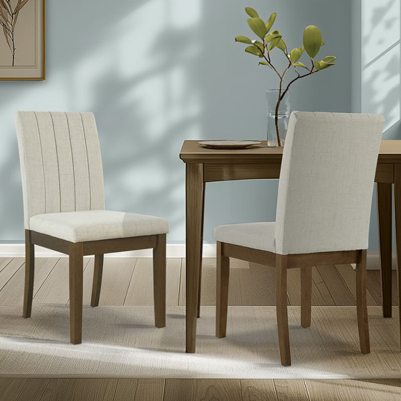 Chaise sans accoudoirs 2 pièces avec dossier rembourré et pieds robustes, Beige