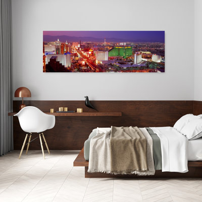 Buildings lit up at dusk in a city Las Vegas Clark County Nevada USA 1 Piece Wrapped Canvas Panoramic Wall Art