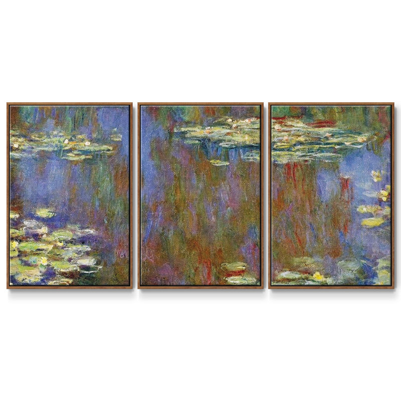 Nymphéas, 1906, 3 pièces, H 36 po x l 75 po x P 2 po, Noyer