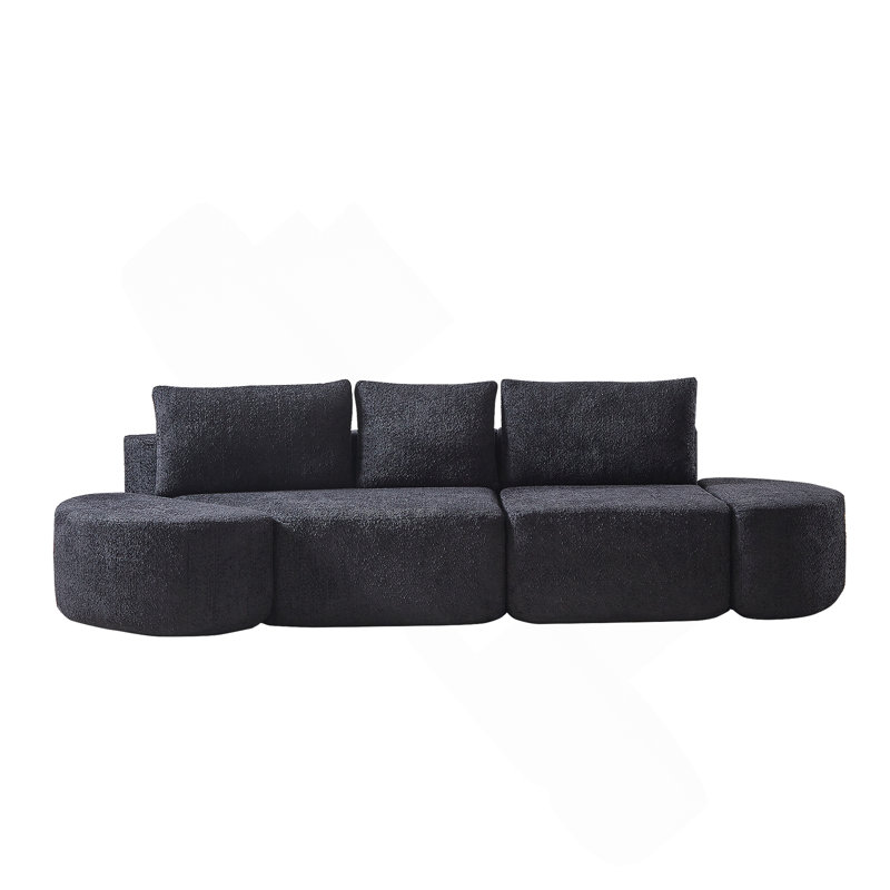 Boneless 106.3-Inch V-Shaped Modular Sofa Set With Chenille Fabric, Throw Pillows And Curved Ottomans For Versatile Seating Solutions.