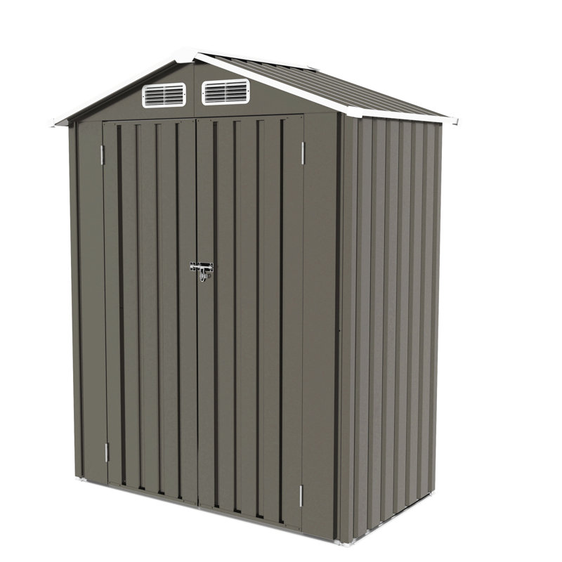 Gray 5x3 Ft Metal Outdoor Storage Shed With Peaked Roof And Lockable Door, Efficient For Storing Daily Items Bikes, Multi - Function Tool In Gray, Waterproof , Suitable Balcony Courtyard Corners,