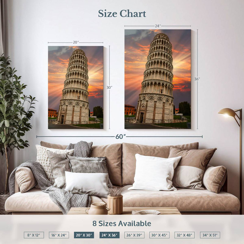 Lilie Iconic Leaning Pisa Tower, 36" H x 24" W