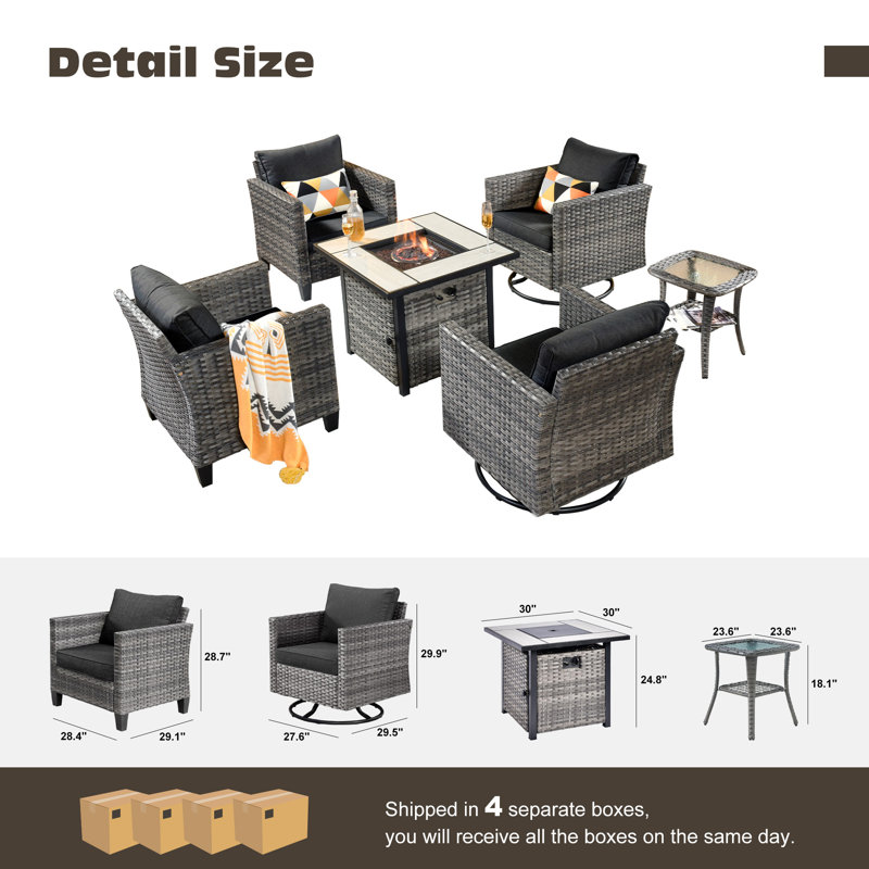 4 - Person Patio Conversation Set with Cushions, Black