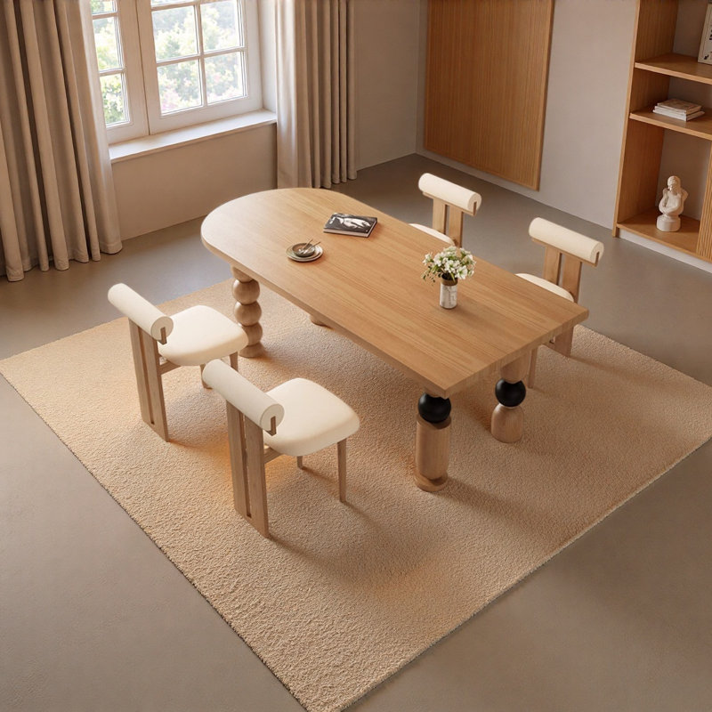 Table de salle à manger en bois massif de style rétro, H 29,5 po x l 86,6 po x P 39,4 po, 5 pièces: table, 4 chaises