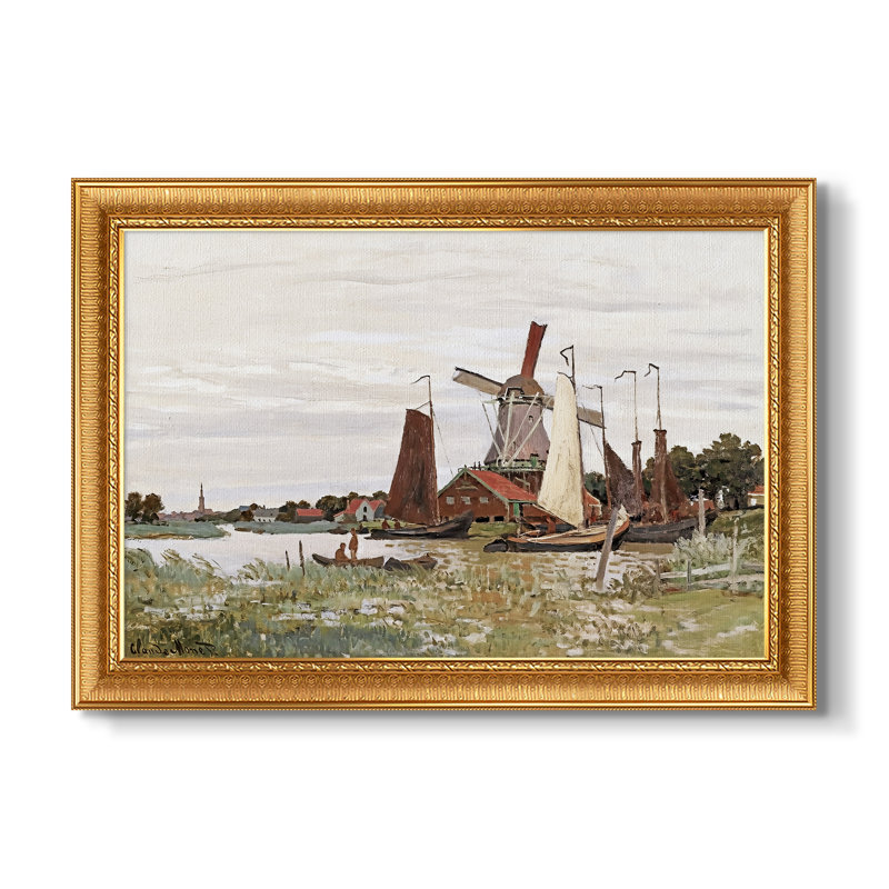 Moulin à vent à Zaandam, 1871 - Claude Monet - Toile encadrée sur mesure, 20x28 INNER SIZE, Framed Canvas, Or vénitien orné