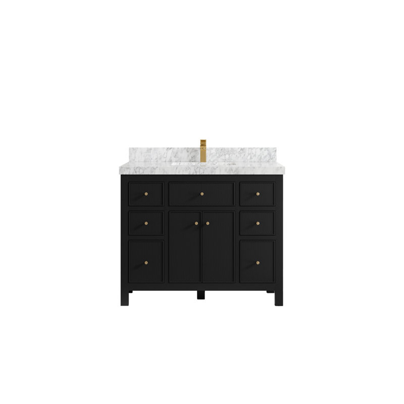 Ensemble de meuble-lavabo simple 42 po, Noir, Marbre de Carrare