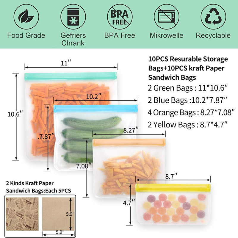 Sacs de rangement multicolores pour aliments