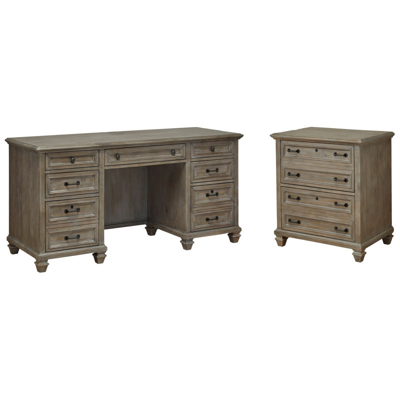 Credenza With Lateral File, Dovetail Gray, 2 Pieces: Desk, Filing Cabinet