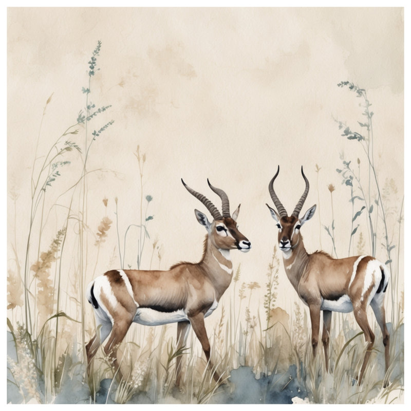 Couvre-lit matelassé deux gazelles en herbe toutes tailles, Très grand lit