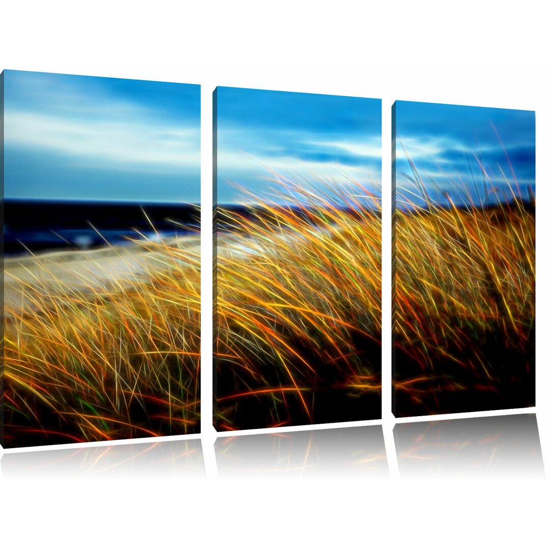 3-tlg. Leinwandbilder-Set „Schilf am Strand“, Grafikdruck