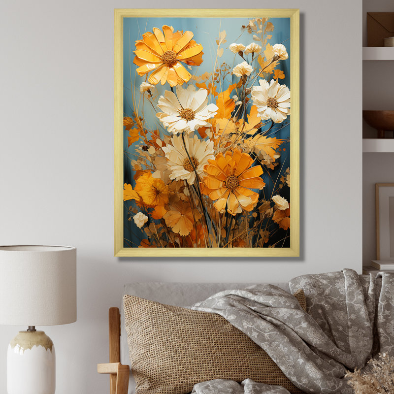 Vintage Sunshine Sunflowers Canvas Print with Gold Frame