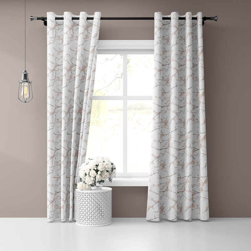 Panneau de rideau simple semi-diaphane avec œillets Maiko01, l 50 po x L 90 po, Blanc / rouge