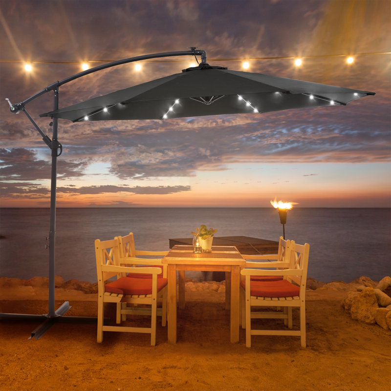 Parasol lumineux en porte-à-faux 10 pi Sejada, Noir