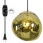 Suspension globe à cordon réglable - Abat-jour en PE doré avec effets miroir et lave, éclairage d'îlot pour chambre, décoration intérieure élégante