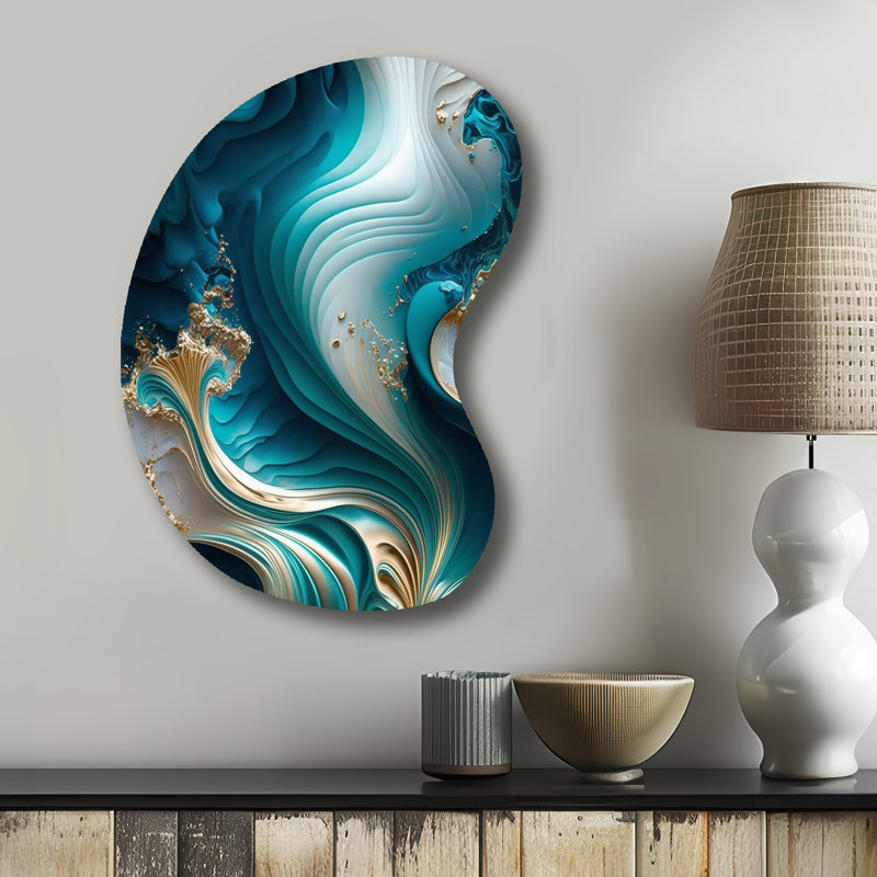 «Abstract Geode Turquoise III», art mural abstrait en forme de marbre, sculpture murale asymétrique en métal