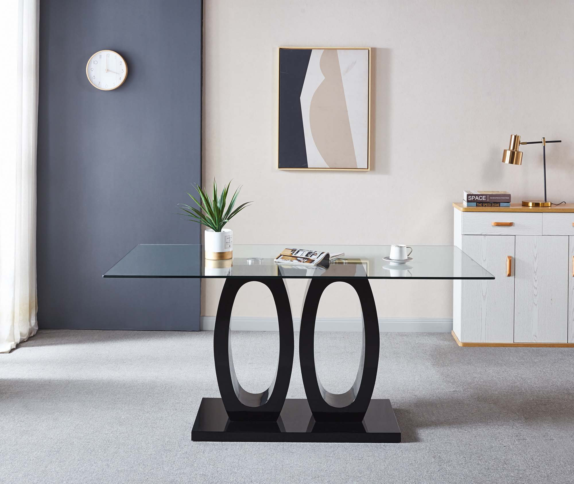 Ivy Bronx Tempered Glass Top Double Pedestal Dining Table(Only Table ...