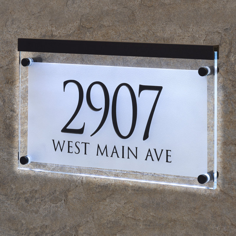 Frosted Crystal LED Lighted Trajan Engraved 2-Line Address Sign, Black, Yes