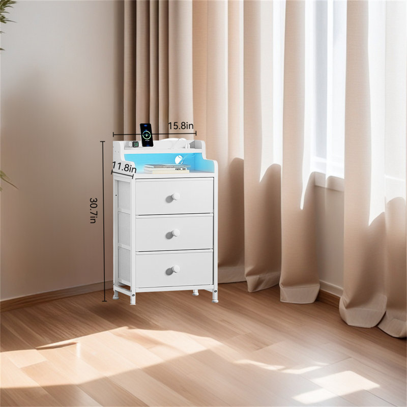 Tall Nightstand With Charging Station, White