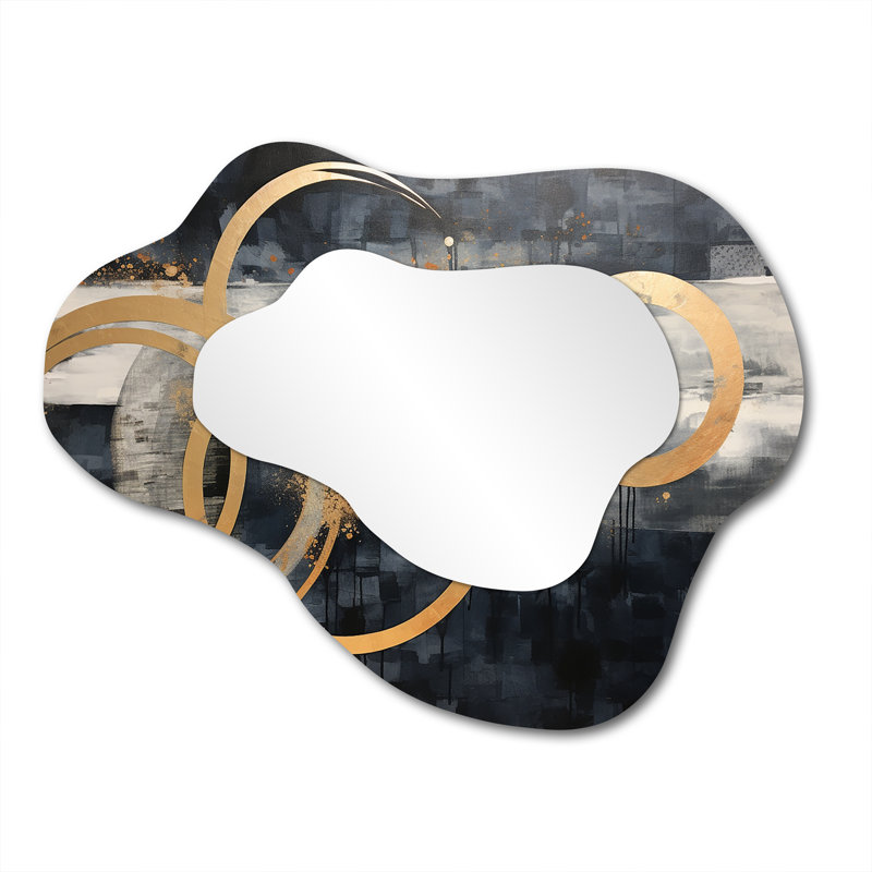 Golden Rings In The Night - Geometric Asymmetrical Decorative Mirror, Modern Cloud Large Wall Mirror, Printed Metal Art