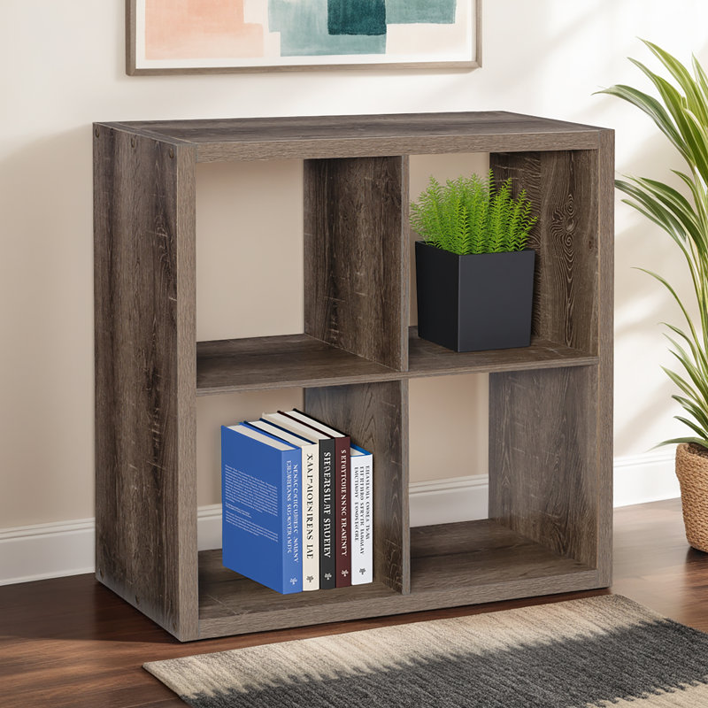 Hamlett 30"H x 30"W Grey Four Cube Wood Bookcase, null