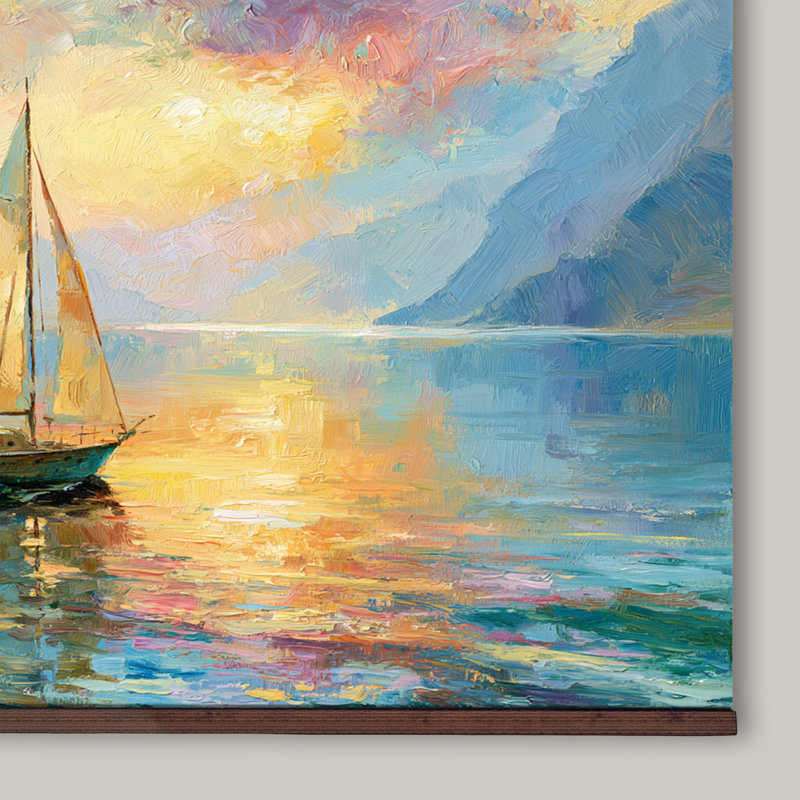 Sunset Large Wall Art, Sailboat Mountain Lake, Ready to Hang Tapestry, 32''Hx48''W