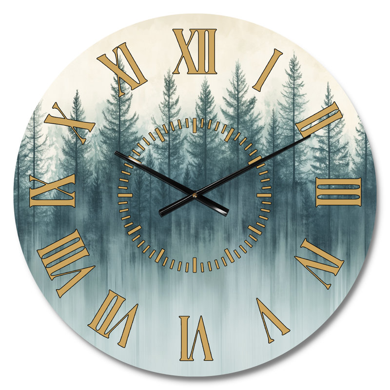 Soft Forest Horizon I - Horloge murale ronde silencieuse rustique en métal couleur crème, Médium