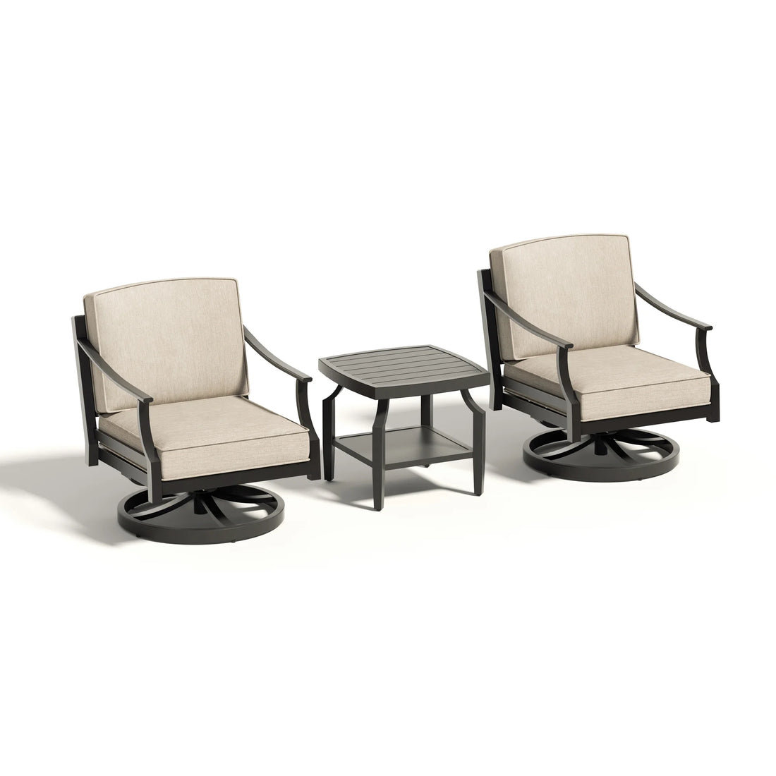 Tamarin 3 Pieces Outdoor/indoor Aluminum Patio Swivel Conversation Seating Group With Sunbrella® Cushions And Side Table