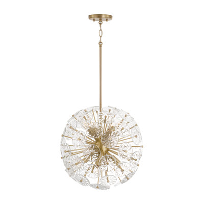 Luminaire suspendu 8 lumières l 18 po x H 18,25 po en laiton mat avec pétales de verre à motifs