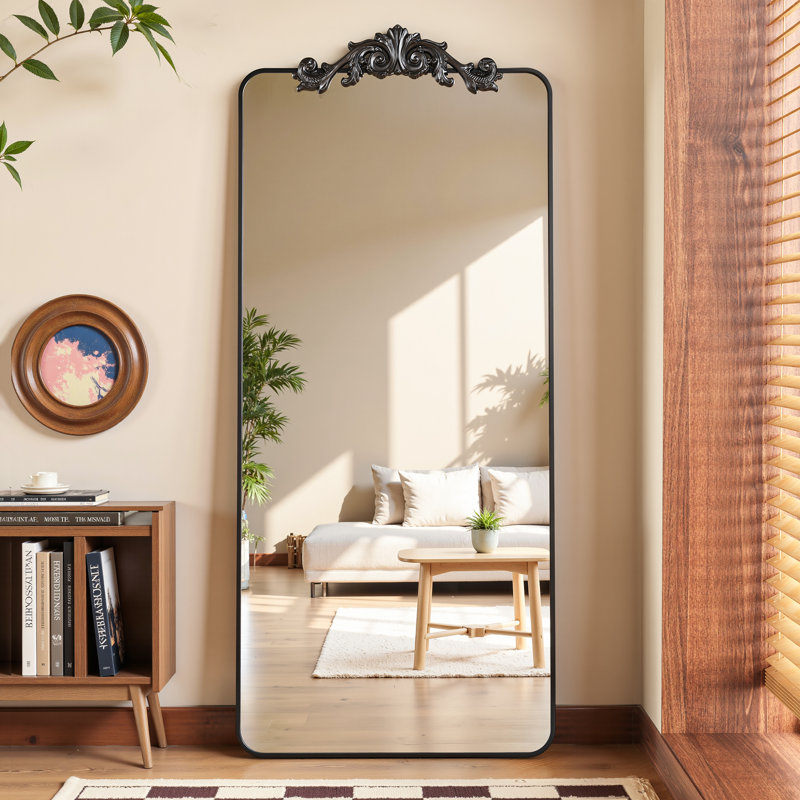 Retro engraved full-length mirror, 65"×24", Black