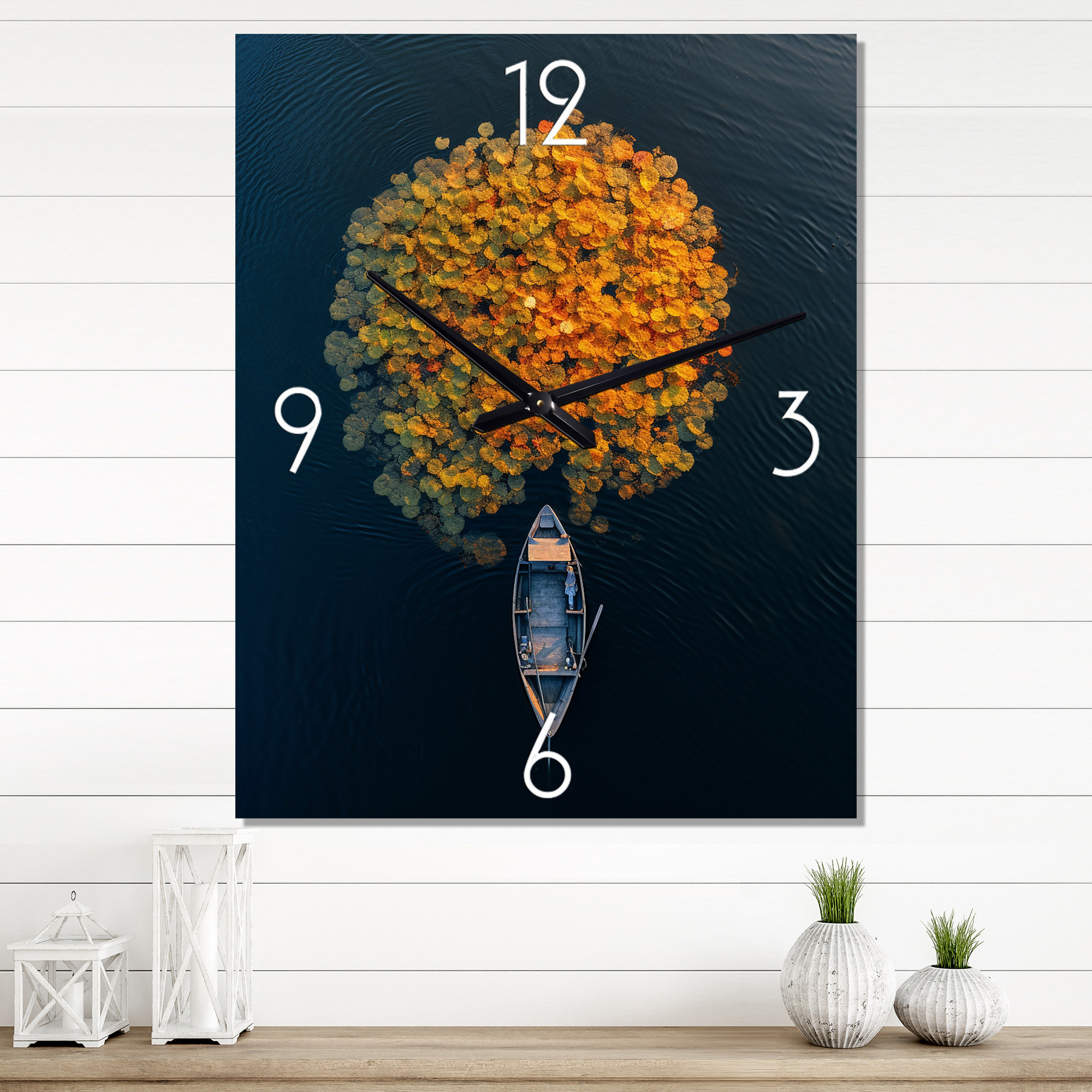 East Urban Home Arial View Small Boat On The Calm Lake - Boat Wall ...