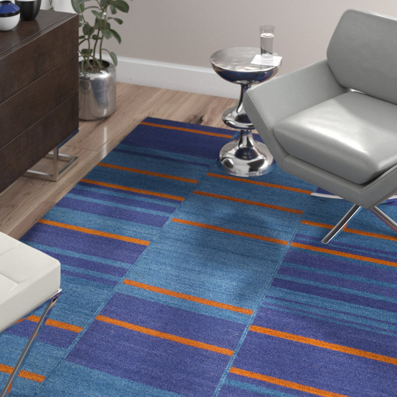 Aghvarth Wool Blue Area Rug, Rectangle 4' x 6'