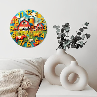 farm animals clock design geometric