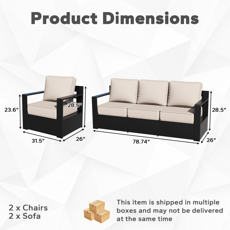 Ensemble de conversation d'extérieur 4 pièces avec 2 canapés, 2 fauteuils et un coussin beige Abdullah, Beige