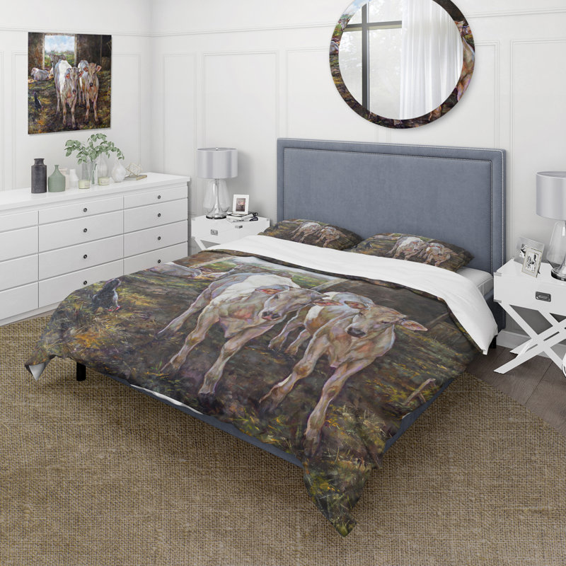 Two Cows In The Stable - Ensemble de housse de couette Farmhouse - Microfibre de polyester