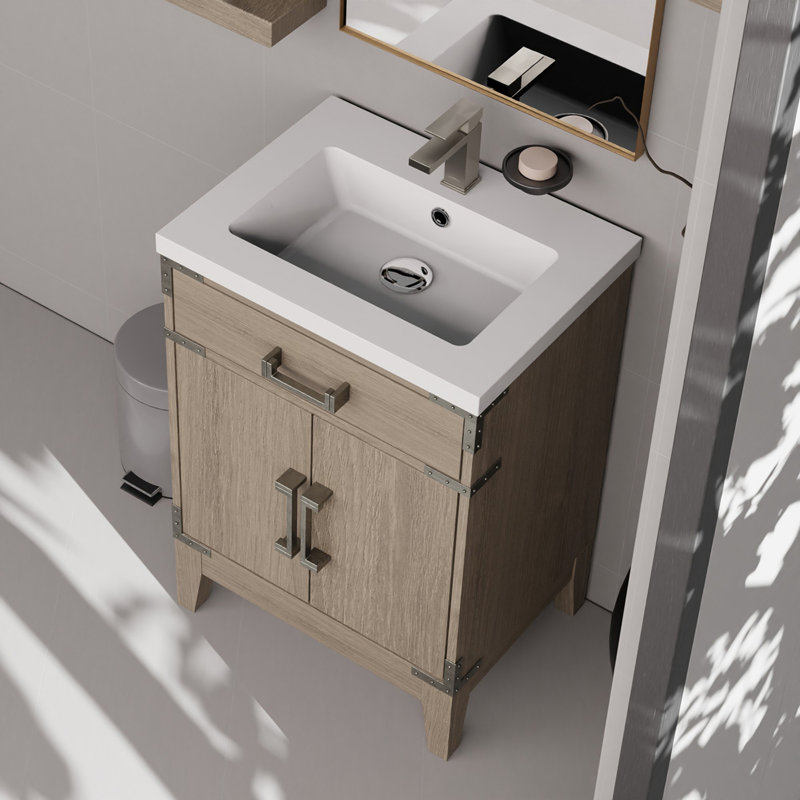 Ensemble de meuble-lavabo simple avec plateau en acrylique et robinet, Gris