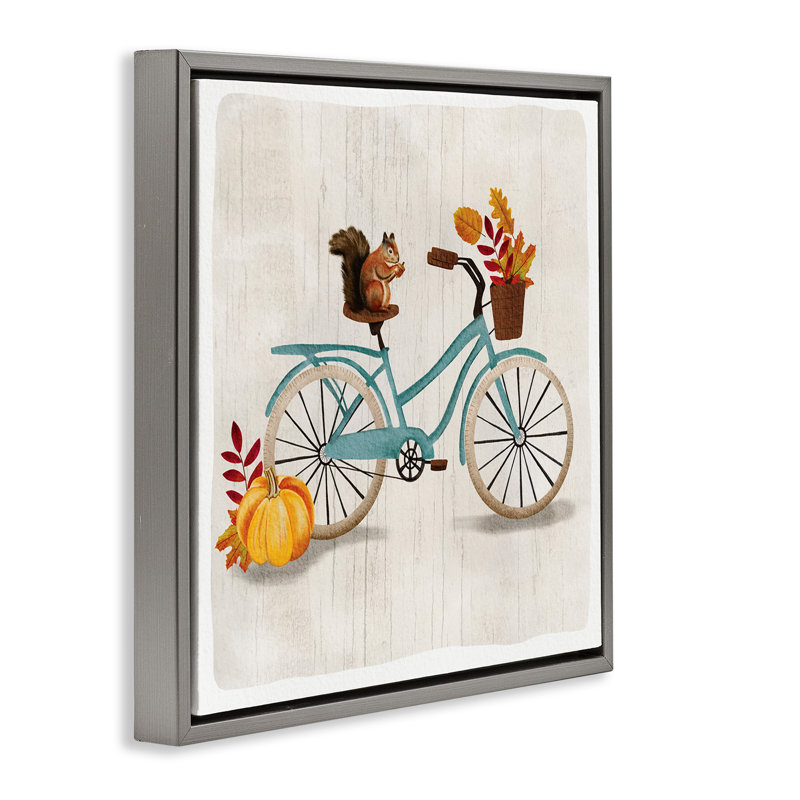 «Écureuil à vélo automnal» par Jackie Quigley, Cadre flottant gris lustré, H 18 po x l 18 po