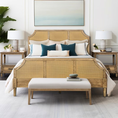 Grand lit plateforme en toile de canne tissée Airy