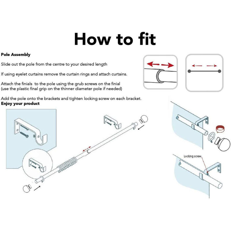 Isabella Adjustable 2.8cm Single Curtain Pole, 5cm H x 120cm W x 5cm D, Chrome
