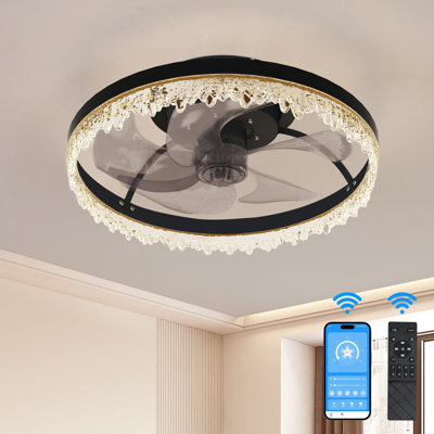 Ceiling Fans with Lights and Remote, Black Low Profile Ceiling Fan, 3000-6000K Dimmable Modern Flush Mount LED Fan Light, 6 Wind Speeds