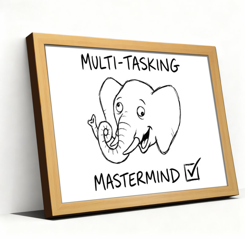 Ensemble de 1 tableau sur toile tendue représentant un éléphant multitâche, H 12 po x l 18 po, Noir