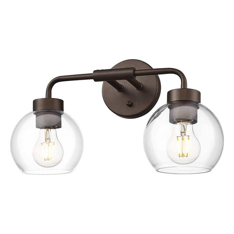 Éclairage pour meuble-lavabo campagnard 2 lumières 16 pouces, abat-jour globe en verre transparent, bronze huilé, 2 lumières 