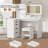 Vanity Desk with Mirror and Lights, Built-in Power Outlets, Storage Drawers & Open Shelves, LED Mirror with 3 Color Modes, Includes Cushioned Stool-597572244