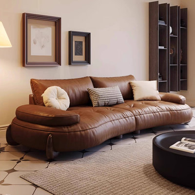 Coffee Genuine Leather Modular Sofa cushion Fourseat