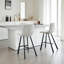 Tabouret de bar moderne en tissu gris clair texturé - Chaise rembourrée à hauteur de comptoir avec pieds robustes en métal noir